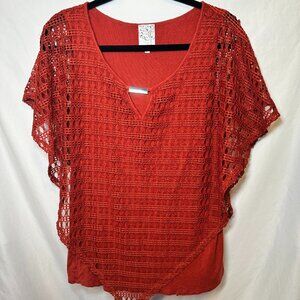 Naif Large Orange Knit Poncho Top Boho Hippie Festival Crochet Y2K Layering